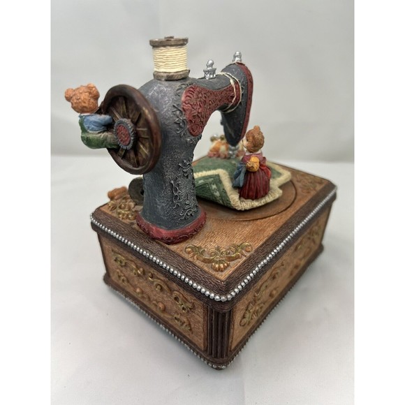San Francisco Music Box Co Animated Sewing Machine Bears Buttons And Bows HTF - Picture 6 of 11